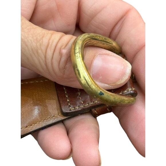 Trafalgar Men's Navy Brown Leather Trim Brass Buckle Canvas Belt Size 42 - Picture 4 of 5